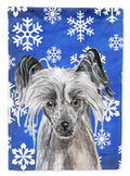 Chinese Crested Winter Snowflakes House Flag 28x40 Porch Sleeve Pole Decorative Outside Yard Banner Artwork Wall Hanging, Polyester