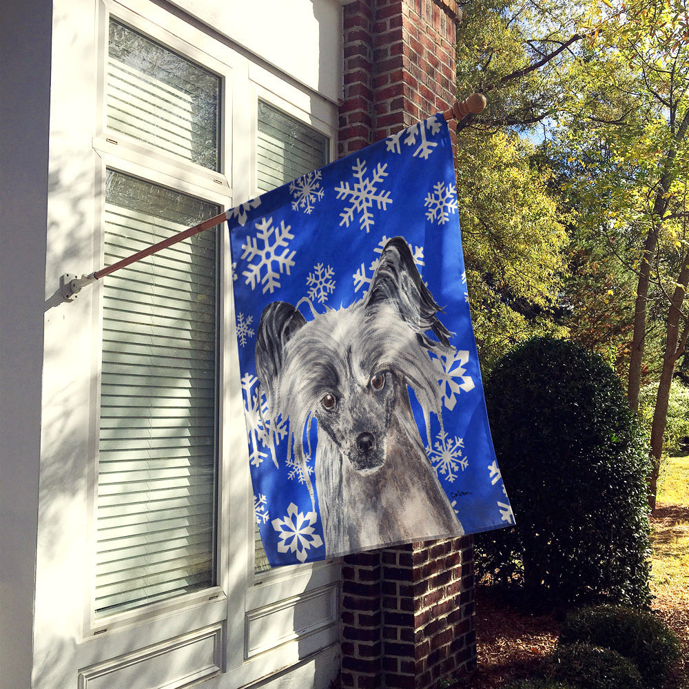 Chinese Crested Winter Snowflakes House Flag 28x40 Porch Sleeve Pole Decorative Outside Yard Banner Artwork Wall Hanging, Polyester