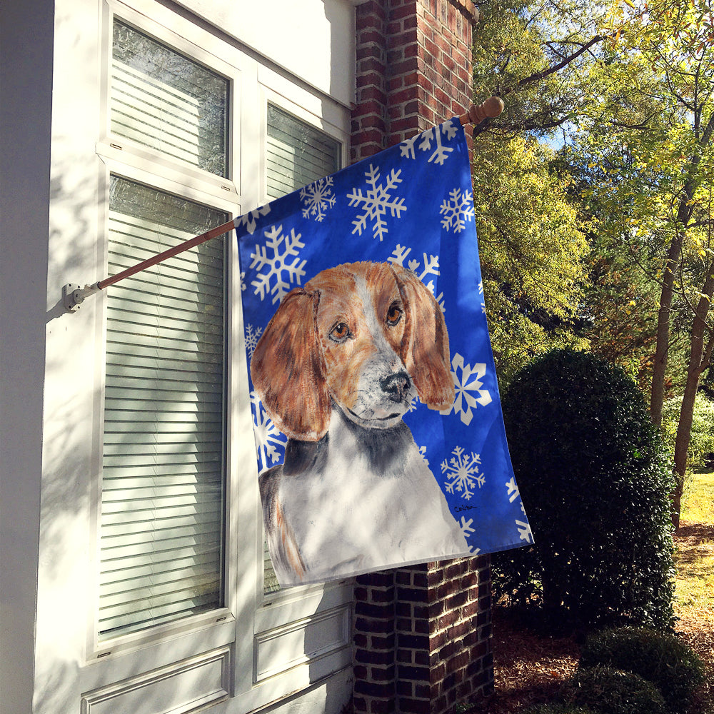 English Foxhound Winter Snowflakes House Flag 28x40 Porch Sleeve Pole Decorative Outside Yard Banner Artwork Wall Hanging, Polyester