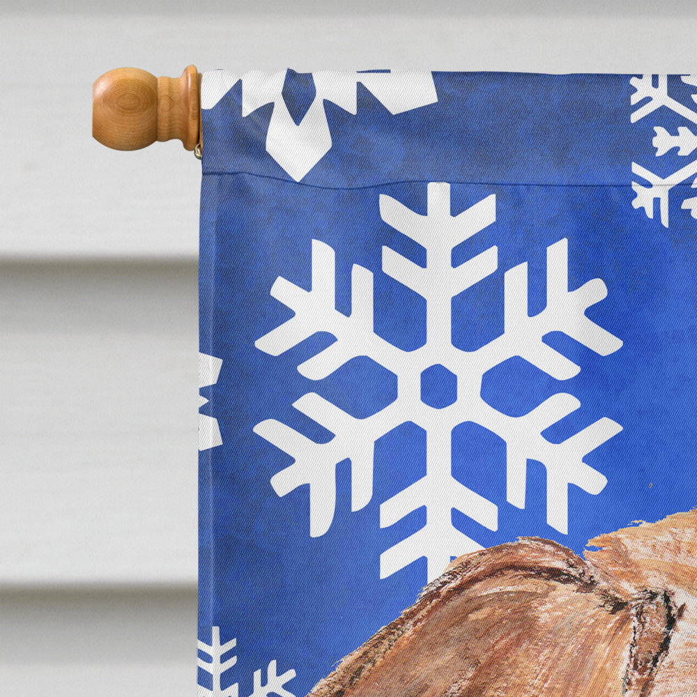 English Foxhound Winter Snowflakes House Flag 28x40 Porch Sleeve Pole Decorative Outside Yard Banner Artwork Wall Hanging, Polyester