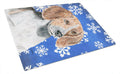 English Foxhound Winter Snowflakes Cutting Board Tempered Glass Kitchen Cutting Surface, Heat Resistant Chopping, Non-Slip Feet, Food Prep & Serving