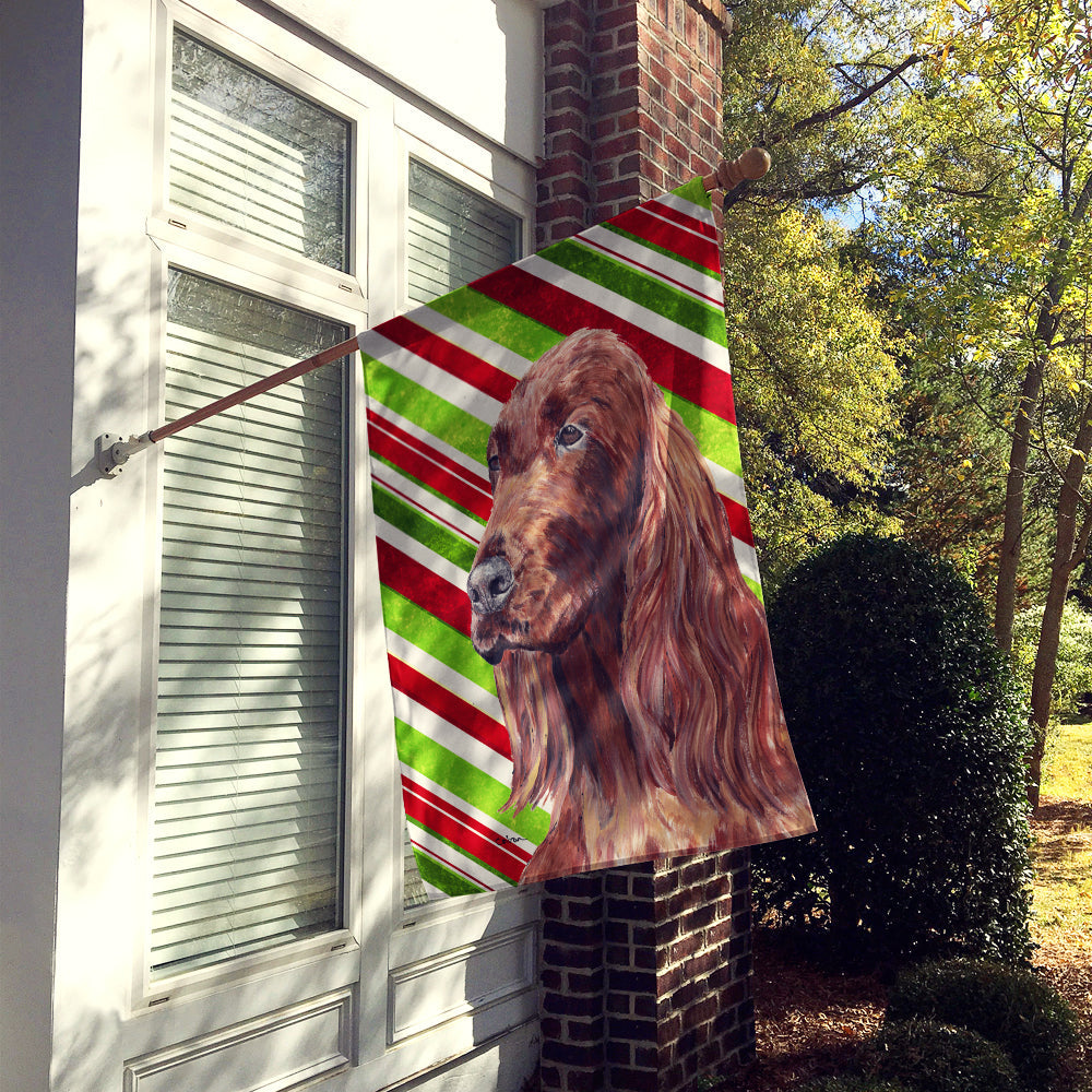 Irish Setter Candy Cane Christmas House Flag 28x40 Porch Sleeve Pole Decorative Outside Yard Banner Artwork Wall Hanging, Polyester