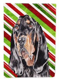 Black and Tan Coonhound Candy Cane Christmas House Flag 28x40 Porch Sleeve Pole Decorative Outside Yard Banner Artwork Wall Hanging, Polyester