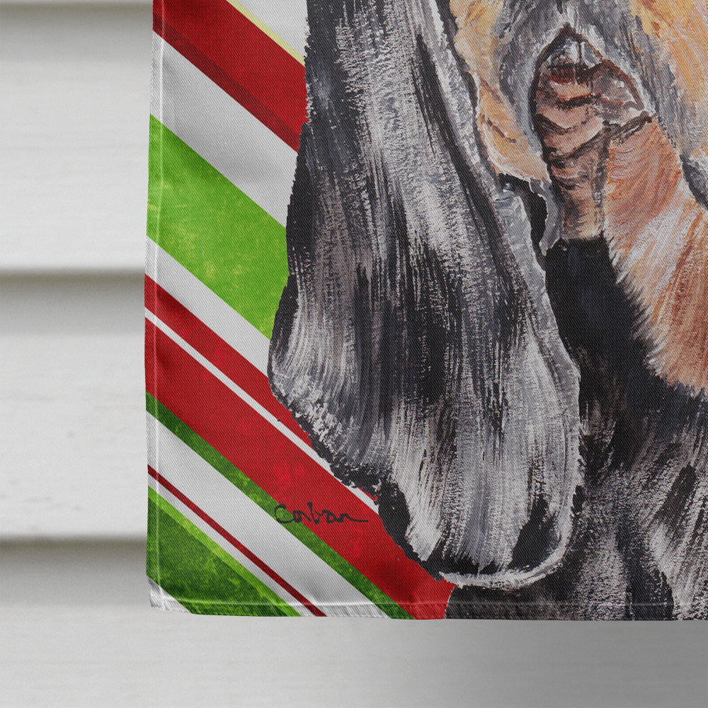 Black and Tan Coonhound Candy Cane Christmas House Flag 28x40 Porch Sleeve Pole Decorative Outside Yard Banner Artwork Wall Hanging, Polyester