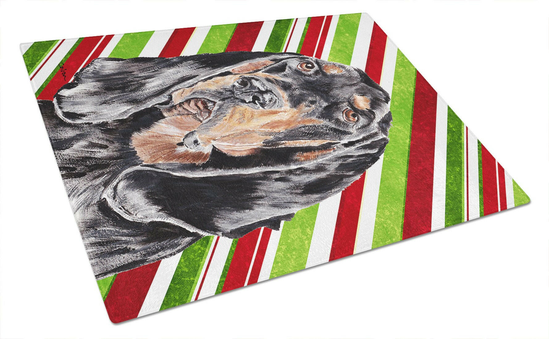 Black and Tan Coonhound Candy Cane Christmas Cutting Board Tempered Glass Kitchen Cutting Surface, Heat Resistant Chopping, Non-Slip Feet, Food Prep & Serving