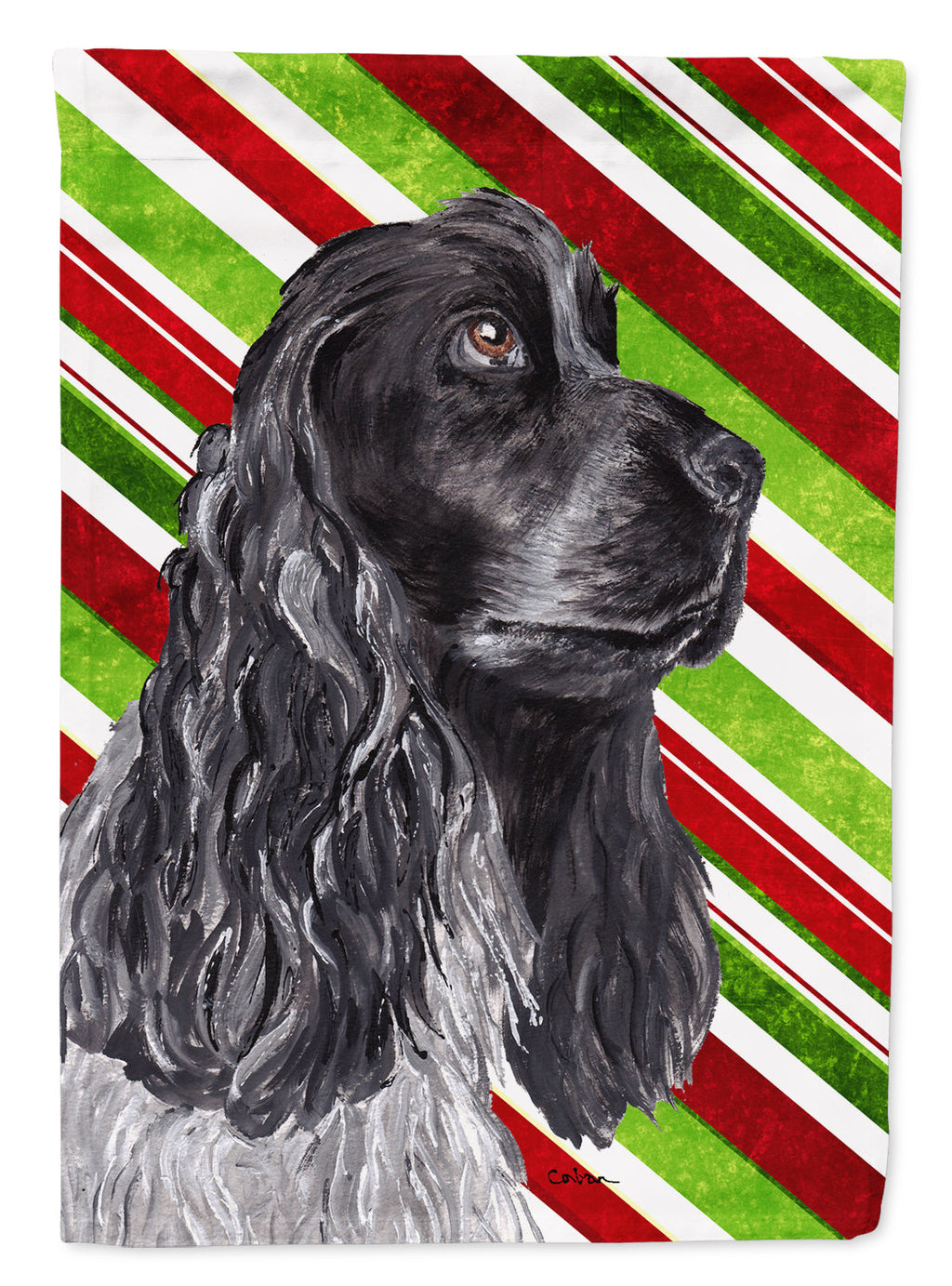 Black Cocker Spaniel Candy Cane Christmas House Flag 28x40 Porch Sleeve Pole Decorative Outside Yard Banner Artwork Wall Hanging, Polyester