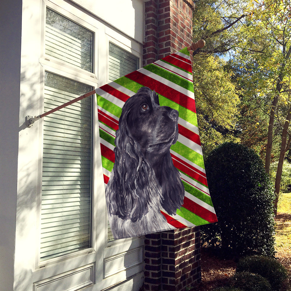 Black Cocker Spaniel Candy Cane Christmas House Flag 28x40 Porch Sleeve Pole Decorative Outside Yard Banner Artwork Wall Hanging, Polyester
