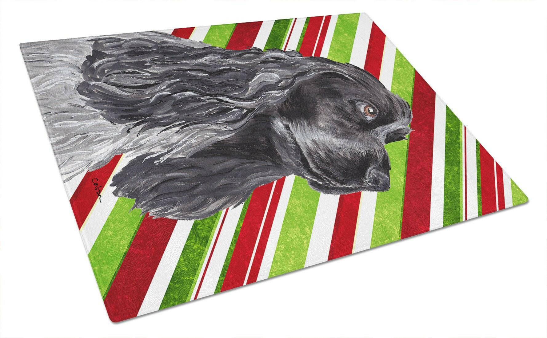 Black Cocker Spaniel Candy Cane Christmas Cutting Board Tempered Glass Kitchen Cutting Surface, Heat Resistant Chopping, Non-Slip Feet, Food Prep & Serving
