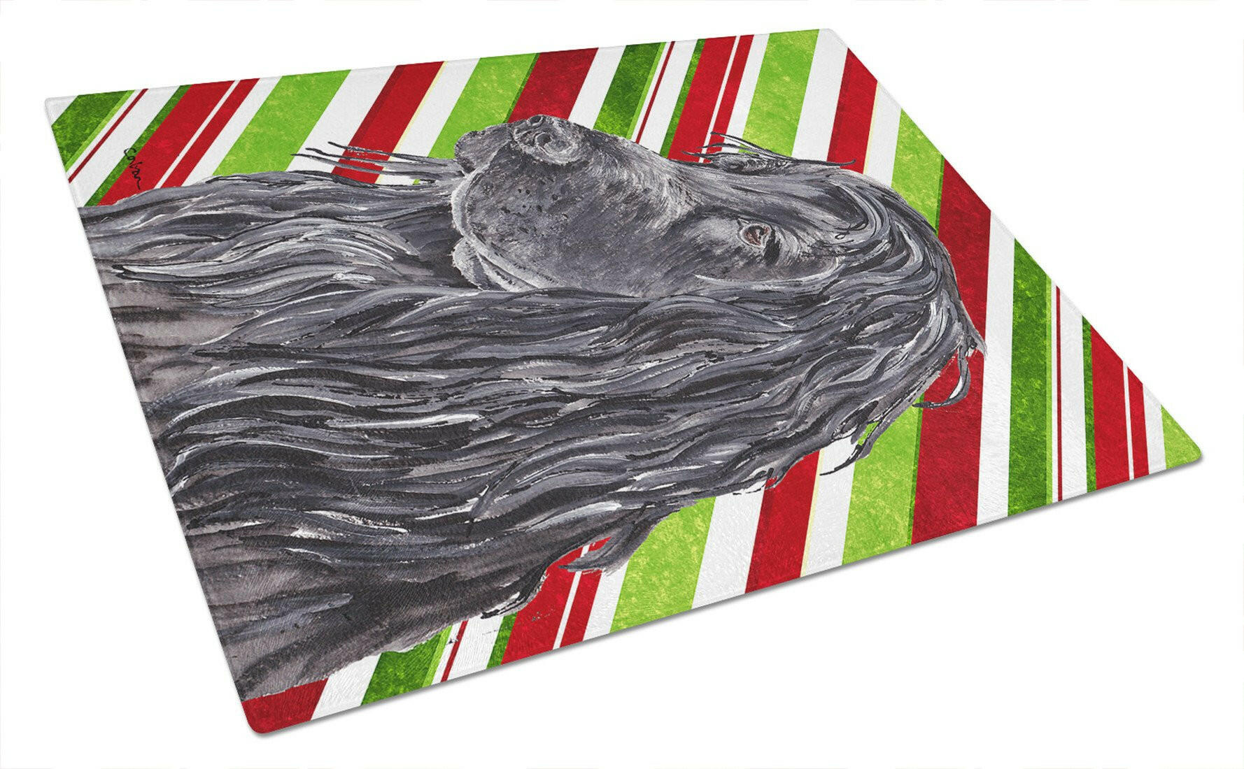 Black Cocker Spaniel Candy Cane Christmas Cutting Board Tempered Glass Kitchen Cutting Surface, Heat Resistant Chopping, Non-Slip Feet, Food Prep & Serving