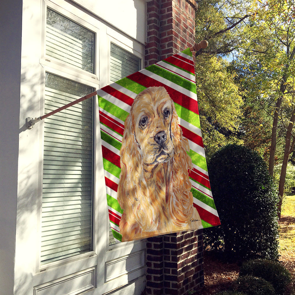 Buff Cocker Spaniel Candy Cane Christmas House Flag 28x40 Porch Sleeve Pole Decorative Outside Yard Banner Artwork Wall Hanging, Polyester