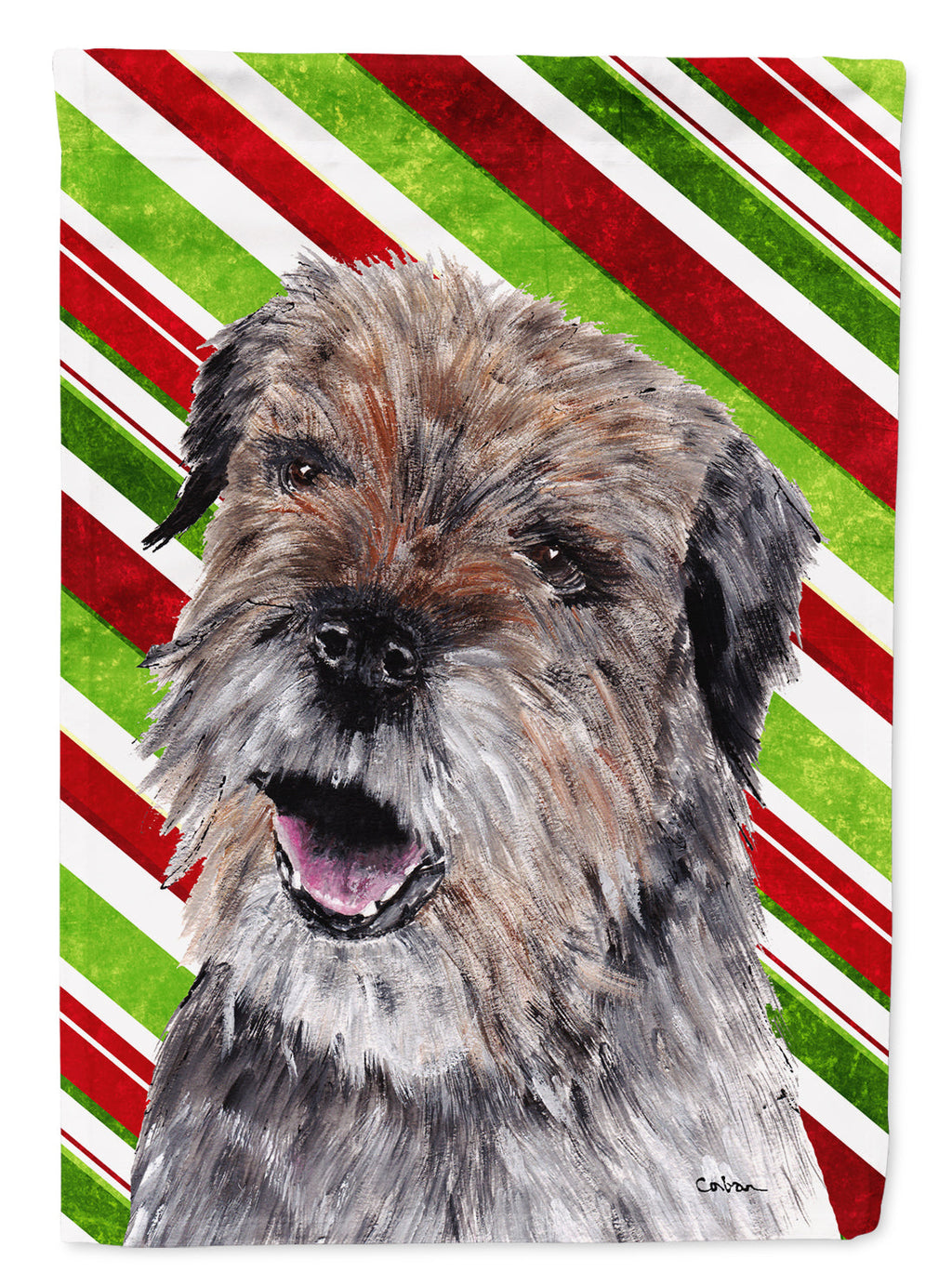 Border Terrier Candy Cane Christmas House Flag 28x40 Porch Sleeve Pole Decorative Outside Yard Banner Artwork Wall Hanging, Polyester
