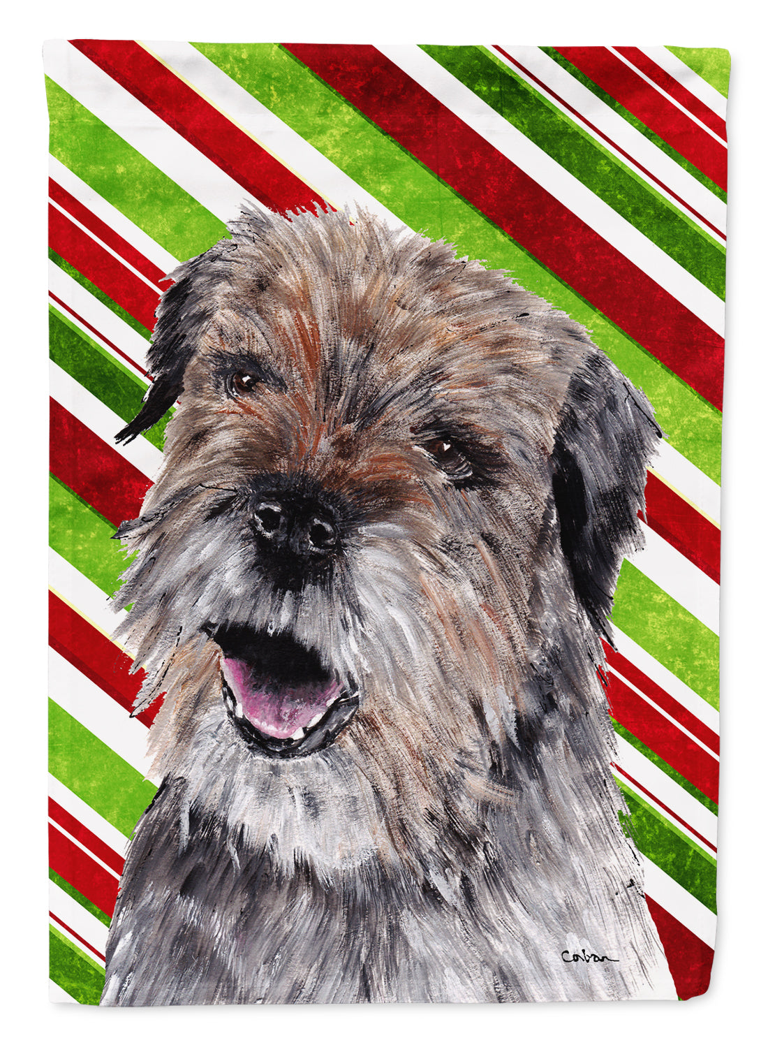 Border Terrier Candy Cane Christmas House Flag 28x40 Porch Sleeve Pole Decorative Outside Yard Banner Artwork Wall Hanging, Polyester