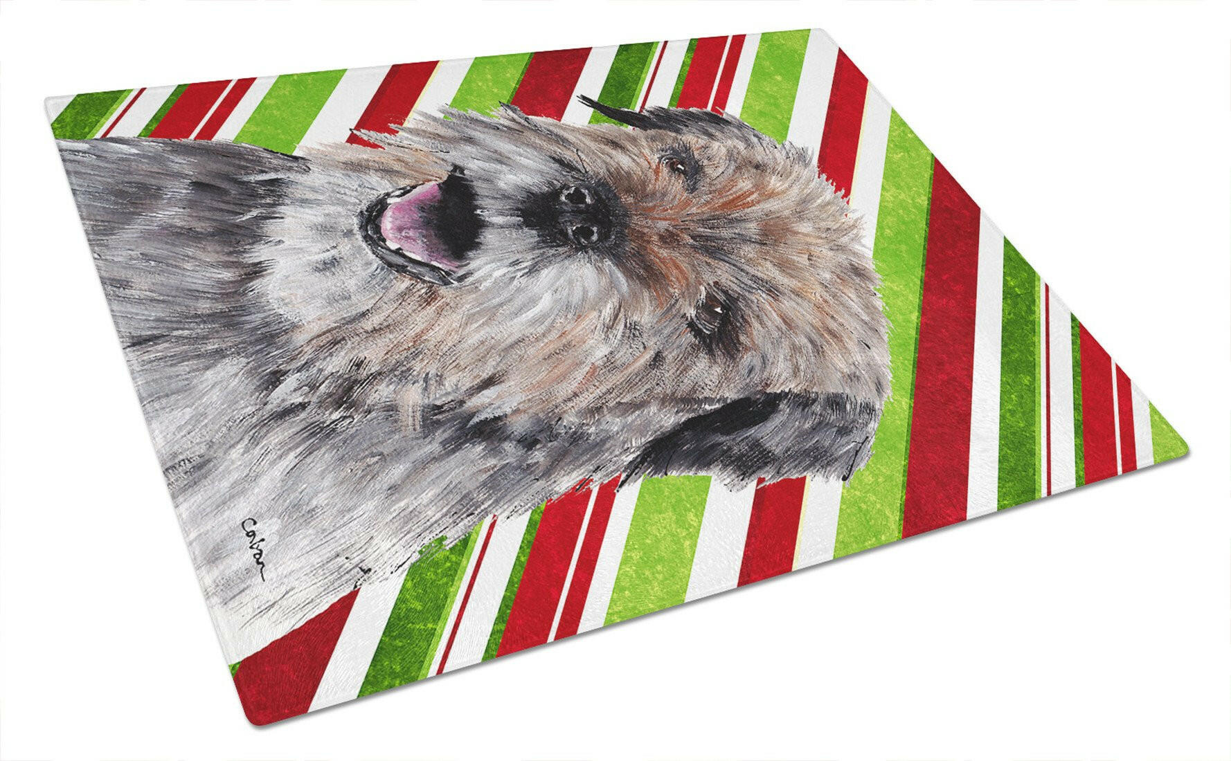 Border Terrier Candy Cane Christmas Cutting Board Tempered Glass Kitchen Cutting Surface, Heat Resistant Chopping, Non-Slip Feet, Food Prep & Serving