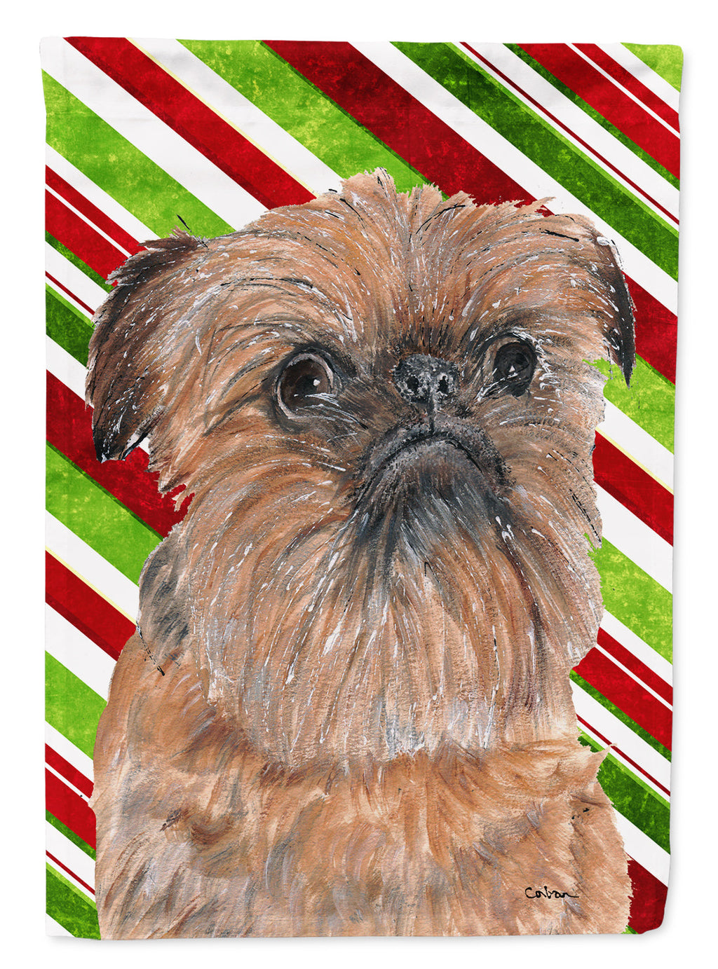 Brussels Griffon Candy Cane Christmas House Flag 28x40 Porch Sleeve Pole Decorative Outside Yard Banner Artwork Wall Hanging, Polyester