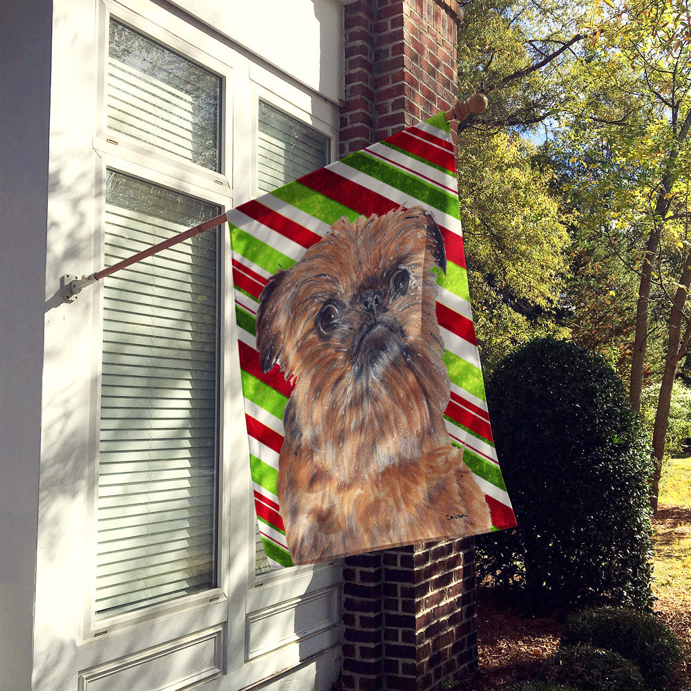 Brussels Griffon Candy Cane Christmas House Flag 28x40 Porch Sleeve Pole Decorative Outside Yard Banner Artwork Wall Hanging, Polyester