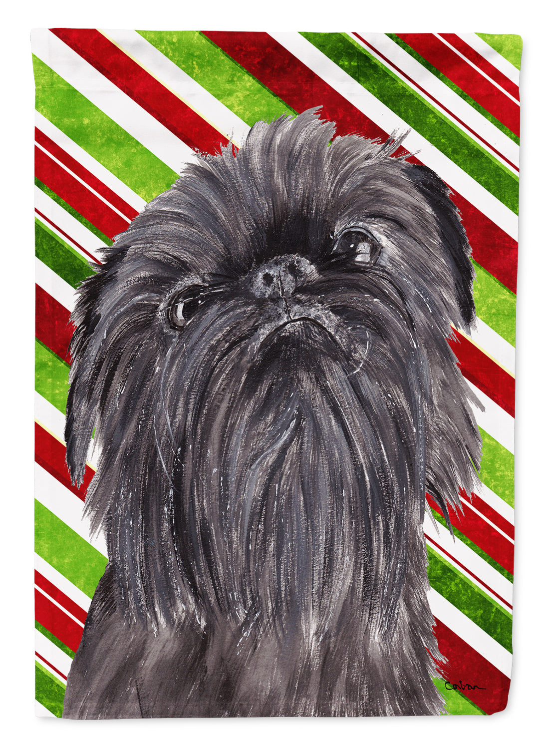 Brussels Griffon Candy Cane Christmas House Flag 28x40 Porch Sleeve Pole Decorative Outside Yard Banner Artwork Wall Hanging, Polyester