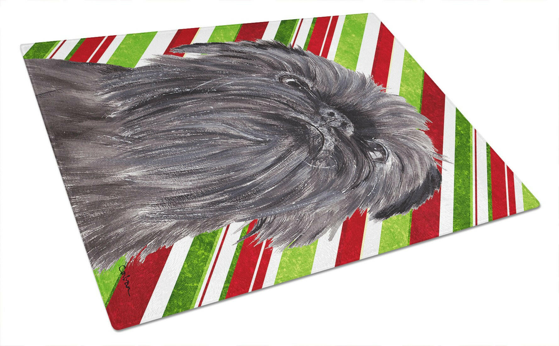 Brussels Griffon Candy Cane Christmas Cutting Board Tempered Glass Kitchen Cutting Surface, Heat Resistant Chopping, Non-Slip Feet, Food Prep & Serving