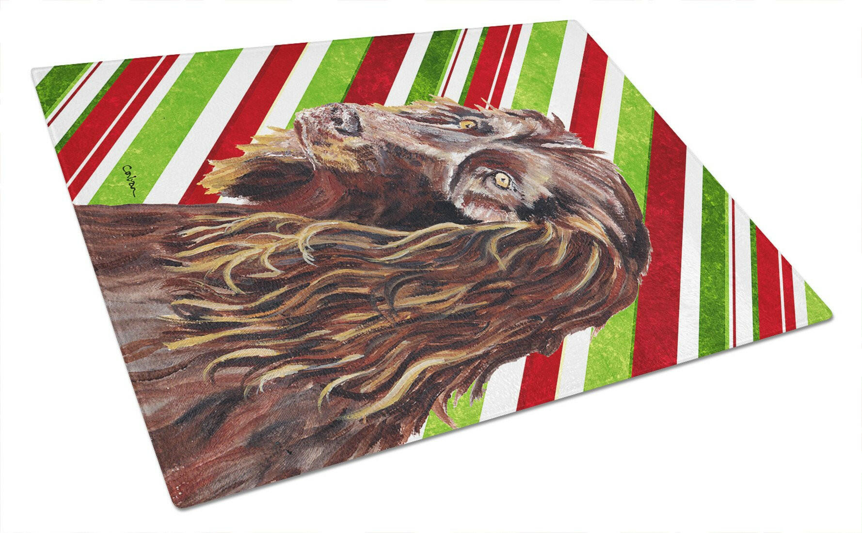 Boykin Spaniel Candy Cane Christmas Cutting Board Tempered Glass Kitchen Cutting Surface, Heat Resistant Chopping, Non-Slip Feet, Food Prep & Serving