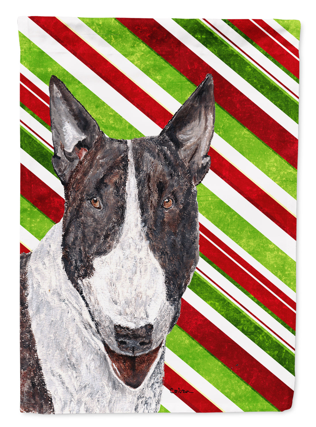 Bull Terrier Candy Cane Christmas House Flag 28x40 Porch Sleeve Pole Decorative Outside Yard Banner Artwork Wall Hanging, Polyester
