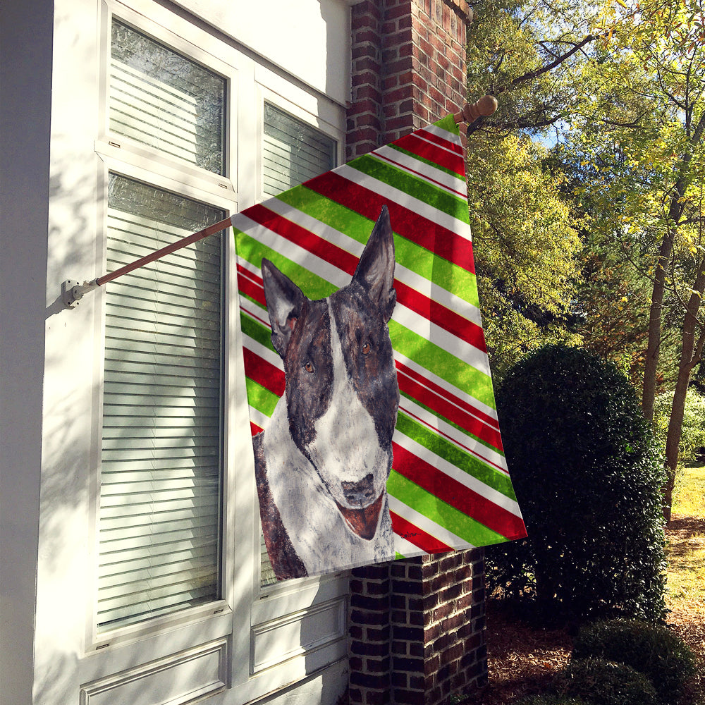 Bull Terrier Candy Cane Christmas House Flag 28x40 Porch Sleeve Pole Decorative Outside Yard Banner Artwork Wall Hanging, Polyester