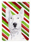 Bull Terrier Candy Cane Christmas House Flag 28x40 Porch Sleeve Pole Decorative Outside Yard Banner Artwork Wall Hanging, Polyester