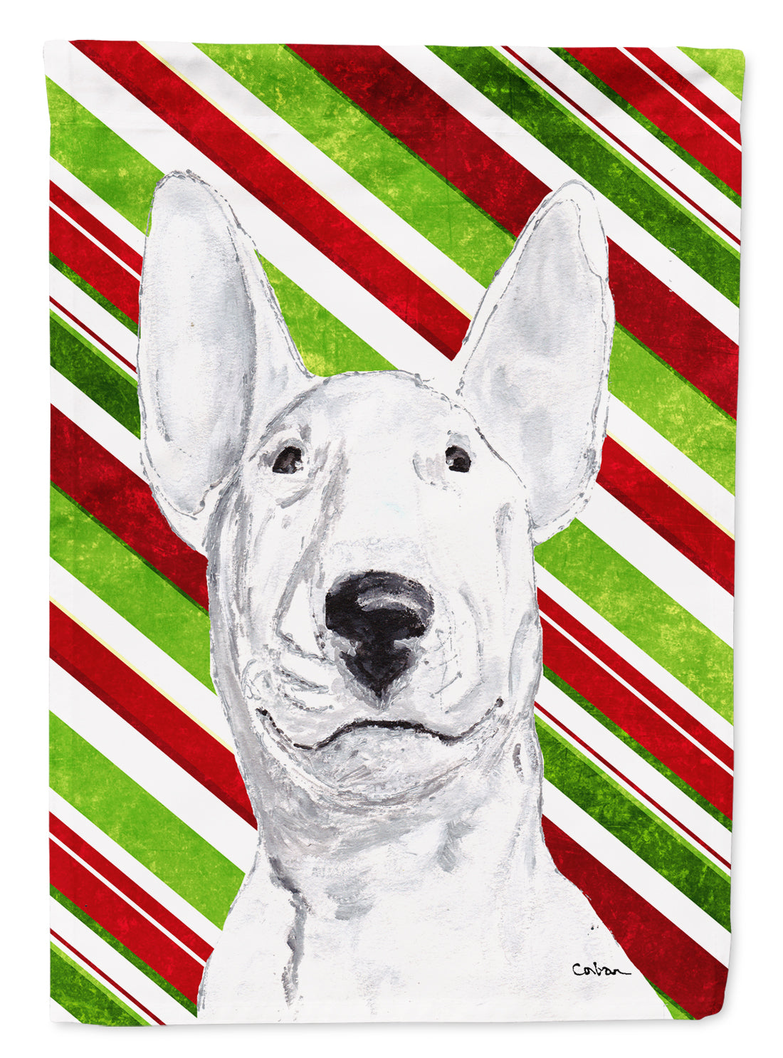Bull Terrier Candy Cane Christmas House Flag 28x40 Porch Sleeve Pole Decorative Outside Yard Banner Artwork Wall Hanging, Polyester