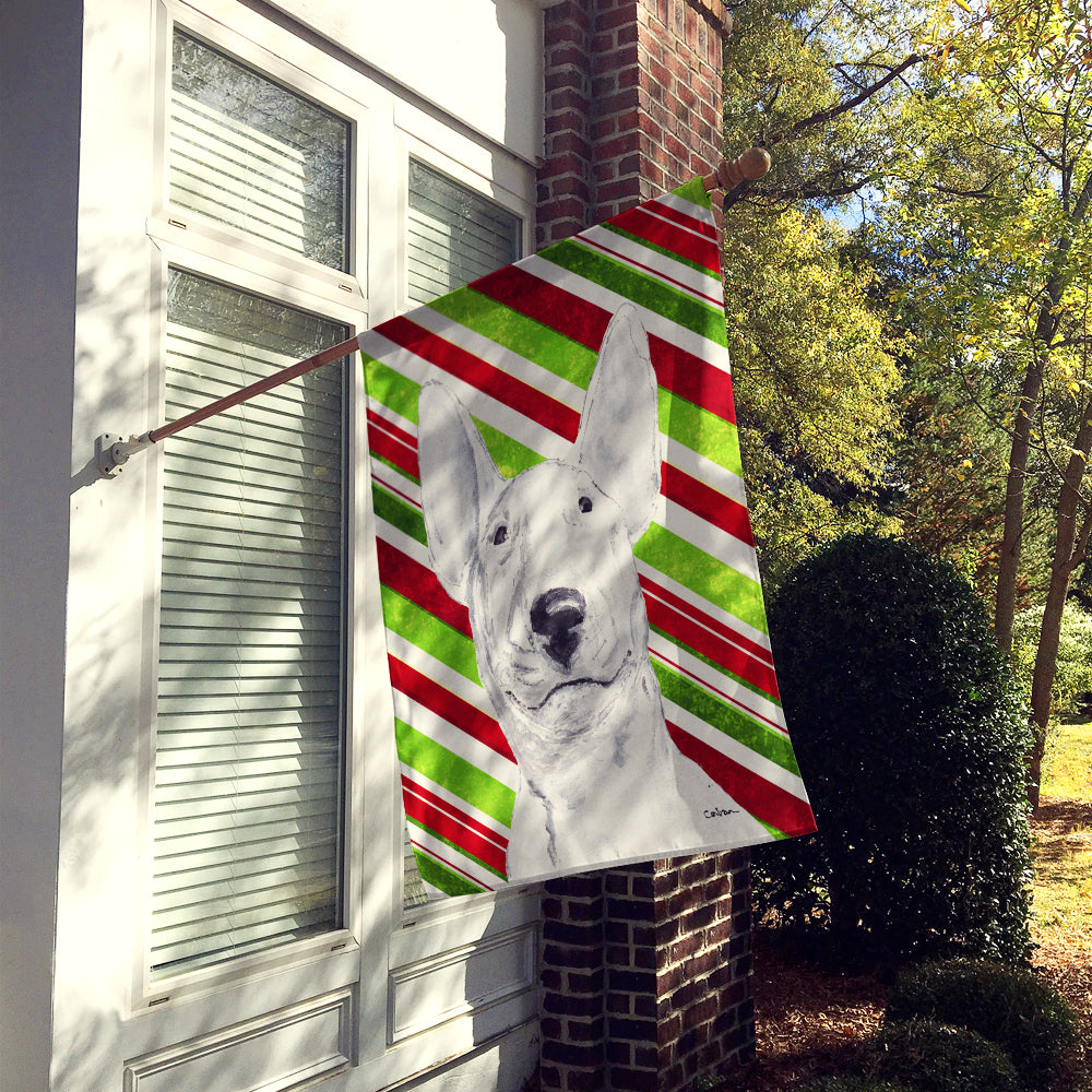 Bull Terrier Candy Cane Christmas House Flag 28x40 Porch Sleeve Pole Decorative Outside Yard Banner Artwork Wall Hanging, Polyester
