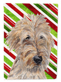 Golden Doodle Candy Cane Christmas House Flag 28x40 Porch Sleeve Pole Decorative Outside Yard Banner Artwork Wall Hanging, Polyester
