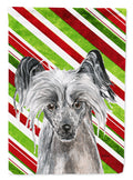 Chinese Crested Candy Cane Christmas House Flag 28x40 Porch Sleeve Pole Decorative Outside Yard Banner Artwork Wall Hanging, Polyester