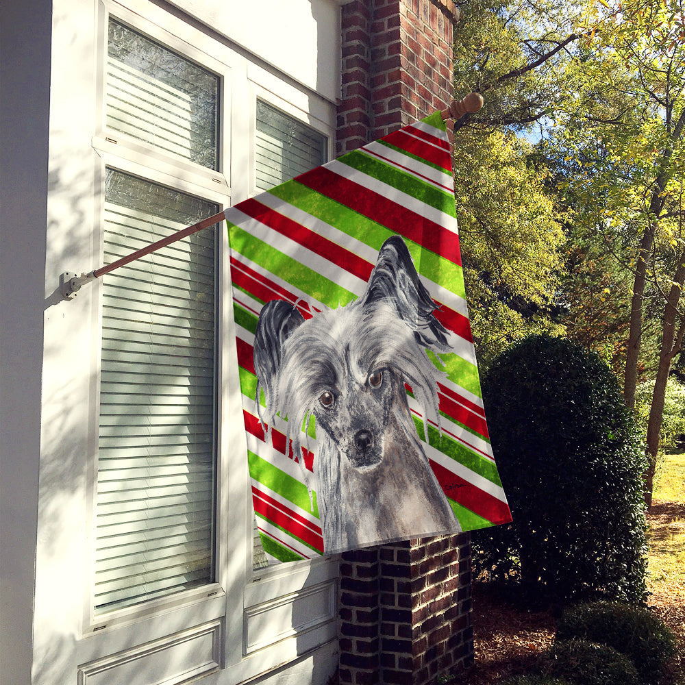 Chinese Crested Candy Cane Christmas House Flag 28x40 Porch Sleeve Pole Decorative Outside Yard Banner Artwork Wall Hanging, Polyester
