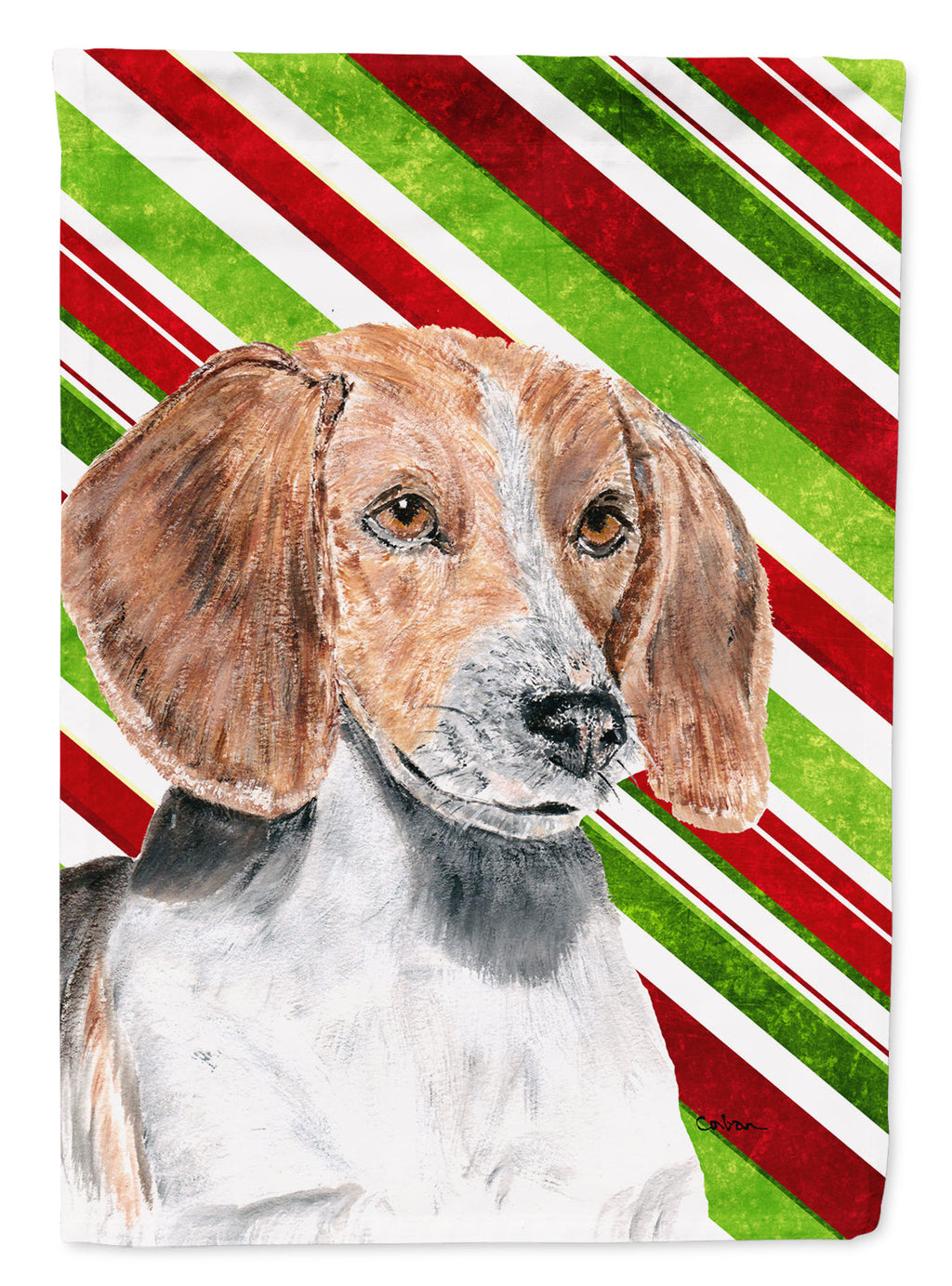 English Foxhound Candy Cane Christmas House Flag 28x40 Porch Sleeve Pole Decorative Outside Yard Banner Artwork Wall Hanging, Polyester