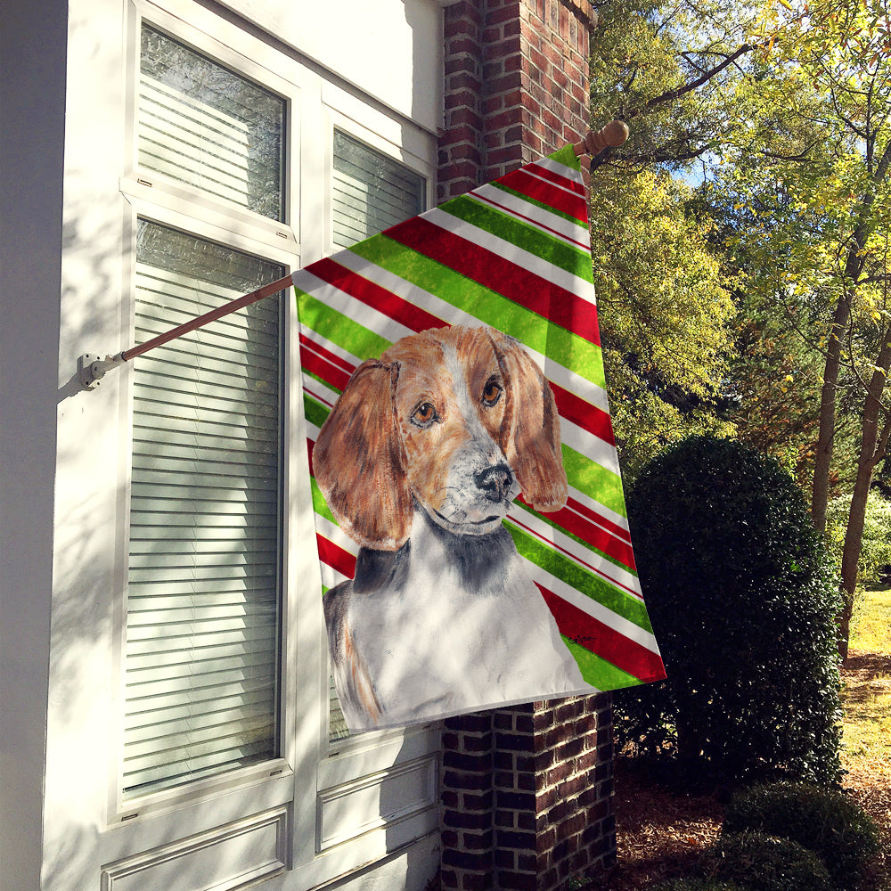 English Foxhound Candy Cane Christmas House Flag 28x40 Porch Sleeve Pole Decorative Outside Yard Banner Artwork Wall Hanging, Polyester