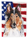Collie with American Flag USA House Flag 28x40 Porch Sleeve Pole Decorative Outside Yard Banner Artwork Wall Hanging, Polyester