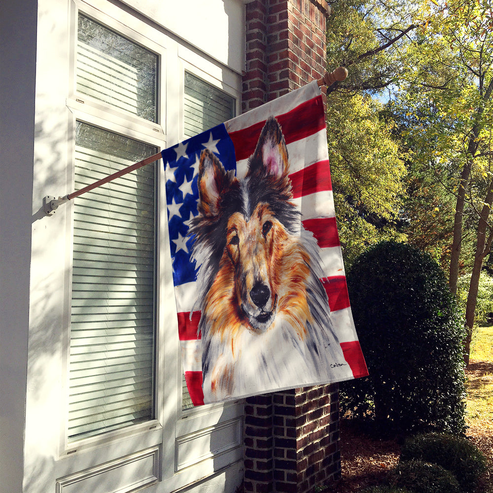 Collie with American Flag USA House Flag 28x40 Porch Sleeve Pole Decorative Outside Yard Banner Artwork Wall Hanging, Polyester
