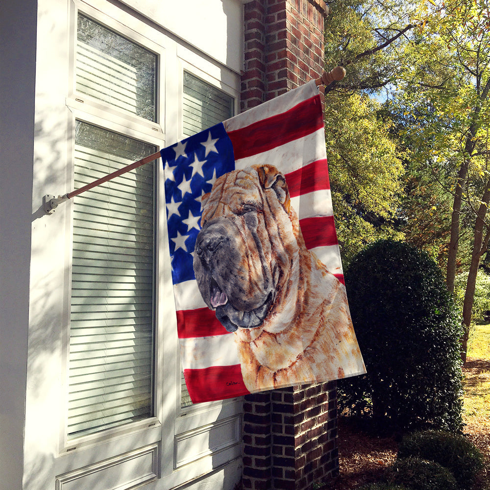 Shar Pei with American Flag USA House Flag 28x40 Porch Sleeve Pole Decorative Outside Yard Banner Artwork Wall Hanging, Polyester