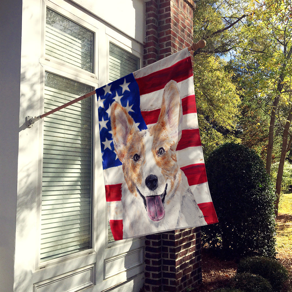 Cardigan Corgi with American Flag USA House Flag 28x40 Porch Sleeve Pole Decorative Outside Yard Banner Artwork Wall Hanging, Polyester