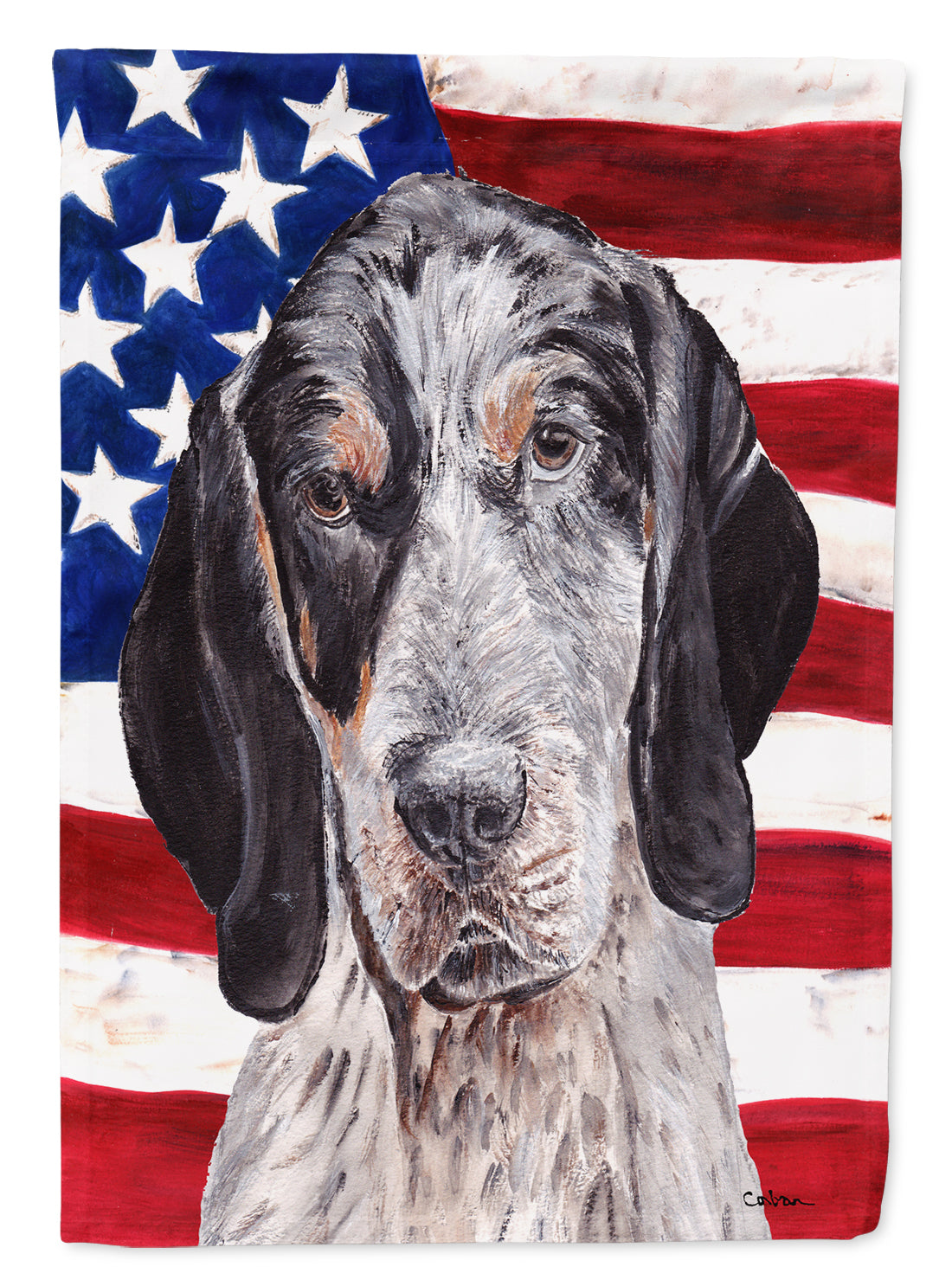 Blue Tick Coonhound with American Flag USA House Flag 28x40 Porch Sleeve Pole Decorative Outside Yard Banner Artwork Wall Hanging, Polyester