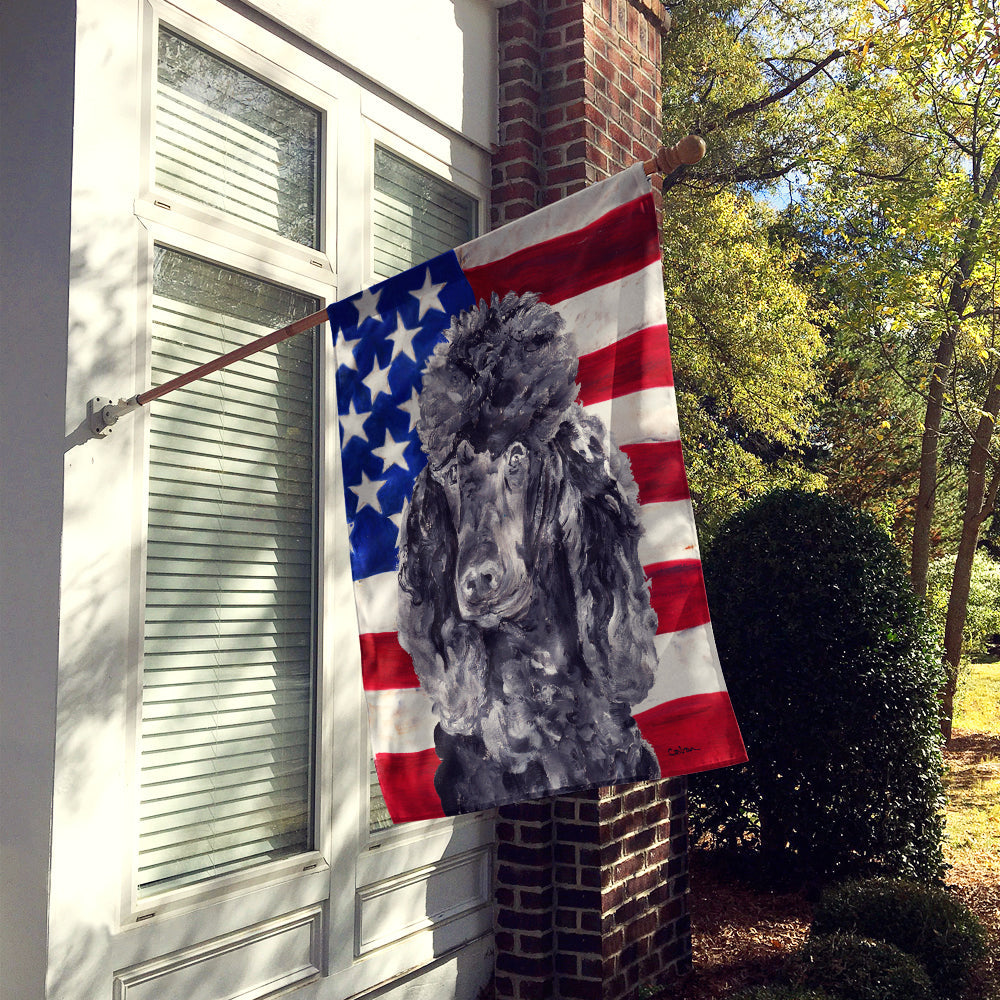Black Standard Poodle with American Flag USA House Flag 28x40 Porch Sleeve Pole Decorative Outside Yard Banner Artwork Wall Hanging, Polyester