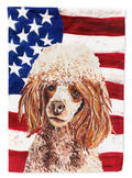Red Miniature Poodle with American Flag USA House Flag 28x40 Porch Sleeve Pole Decorative Outside Yard Banner Artwork Wall Hanging, Polyester