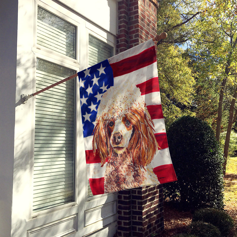 Red Miniature Poodle with American Flag USA House Flag 28x40 Porch Sleeve Pole Decorative Outside Yard Banner Artwork Wall Hanging, Polyester