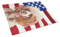 Red Miniature Poodle with American Flag USA Cutting Board Tempered Glass Kitchen Cutting Surface, Heat Resistant Chopping, Non-Slip Feet, Food Prep & Serving