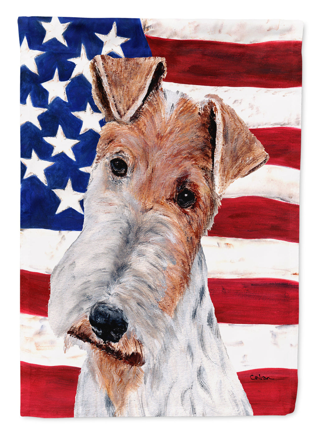 Wire Fox Terrier with American Flag USA House Flag 28x40 Porch Sleeve Pole Decorative Outside Yard Banner Artwork Wall Hanging, Polyester