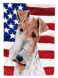 Wire Fox Terrier with American Flag USA House Flag 28x40 Porch Sleeve Pole Decorative Outside Yard Banner Artwork Wall Hanging, Polyester