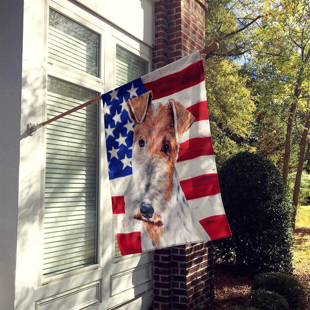 Wire Fox Terrier with American Flag USA House Flag 28x40 Porch Sleeve Pole Decorative Outside Yard Banner Artwork Wall Hanging, Polyester