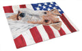 Wire Fox Terrier with American Flag USA Cutting Board Tempered Glass Kitchen Cutting Surface, Heat Resistant Chopping, Non-Slip Feet, Food Prep & Serving