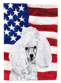 White Toy Poodle with American Flag USA House Flag 28x40 Porch Sleeve Pole Decorative Outside Yard Banner Artwork Wall Hanging, Polyester