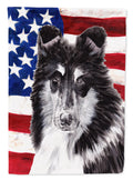 Black and White Collie with American Flag USA House Flag 28x40 Porch Sleeve Pole Decorative Outside Yard Banner Artwork Wall Hanging, Polyester