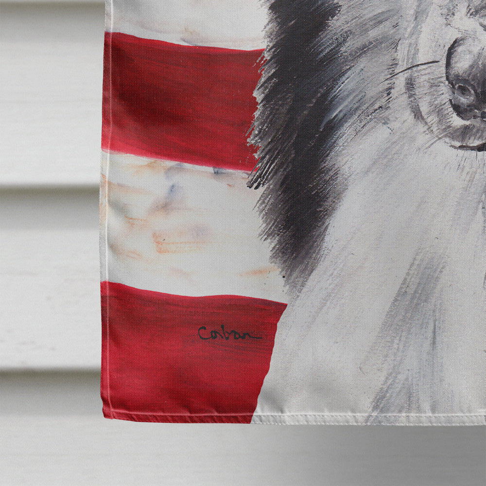 Black and White Collie with American Flag USA House Flag 28x40 Porch Sleeve Pole Decorative Outside Yard Banner Artwork Wall Hanging, Polyester