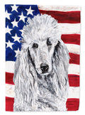 White Standard Poodle with American Flag USA House Flag 28x40 Porch Sleeve Pole Decorative Outside Yard Banner Artwork Wall Hanging, Polyester