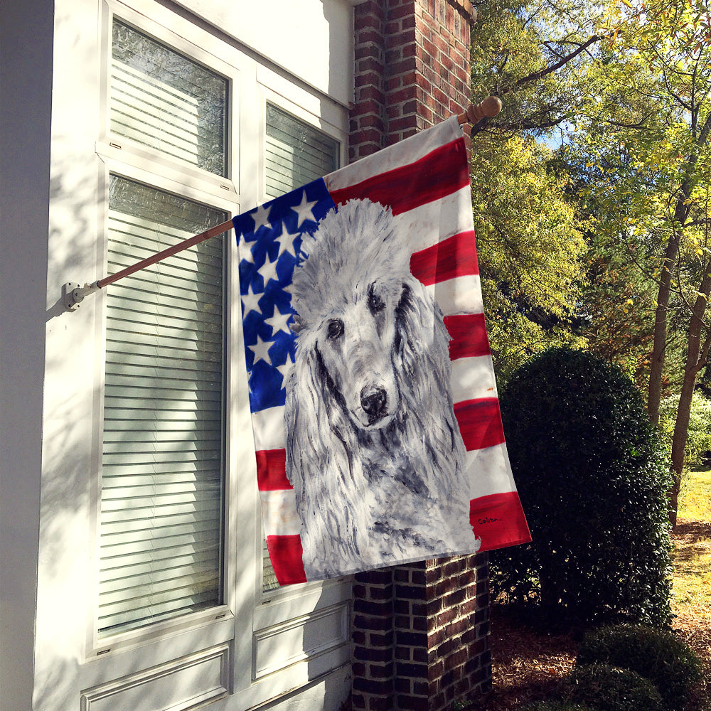 White Standard Poodle with American Flag USA House Flag 28x40 Porch Sleeve Pole Decorative Outside Yard Banner Artwork Wall Hanging, Polyester